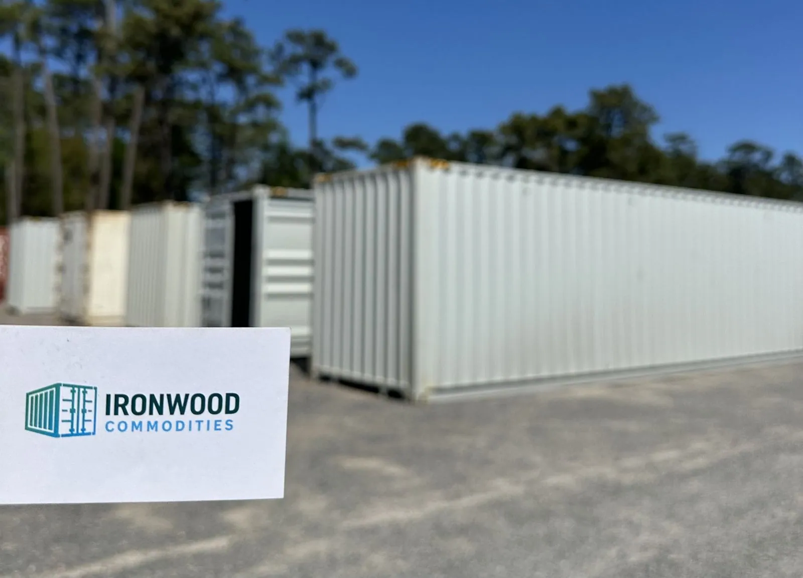 Rows of conex shipping containers at the Ironwood Commodities yard near the Port of Houston